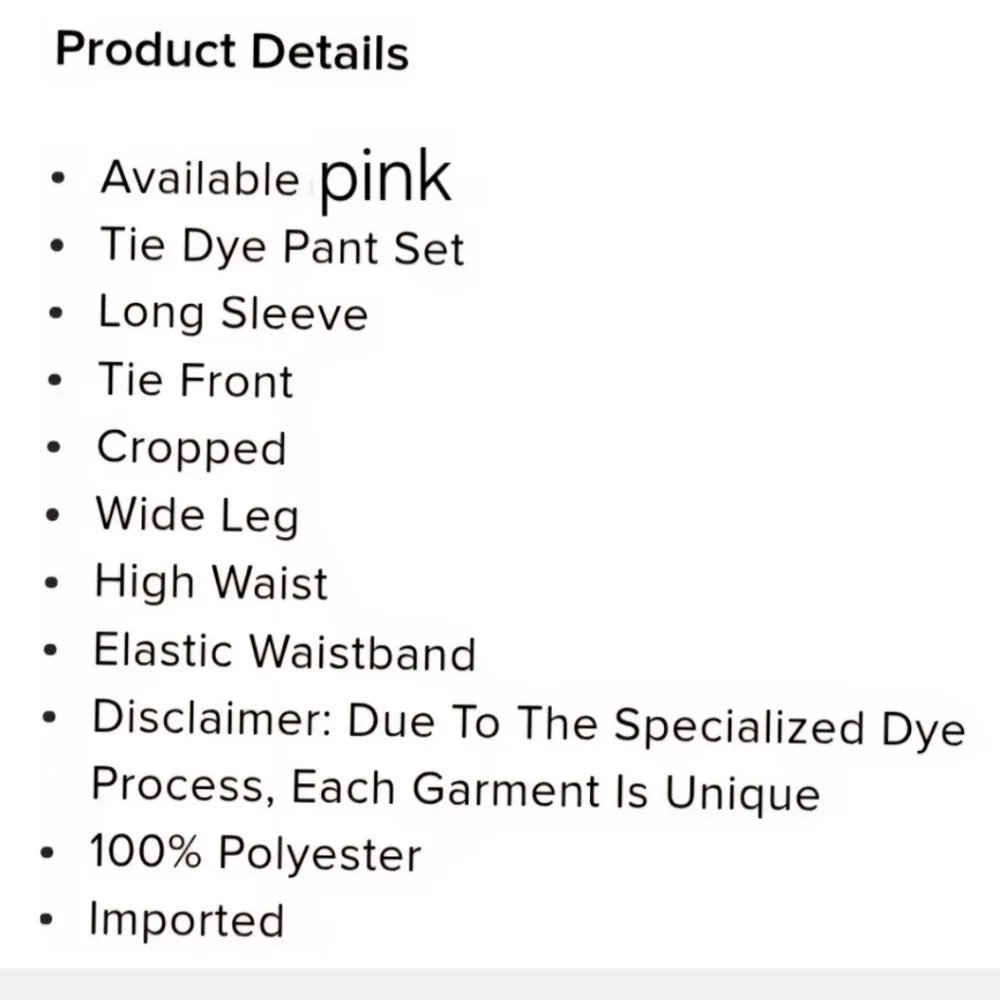 Hot & Delicious Vintage Pink and White Tie-Dye Pants Set, Size Large - Picture 15 of 16
